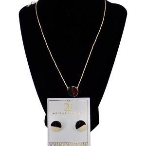 Michelle McDowell 18" Necklace Pendant Earring Set Color Block Black on Gold New
